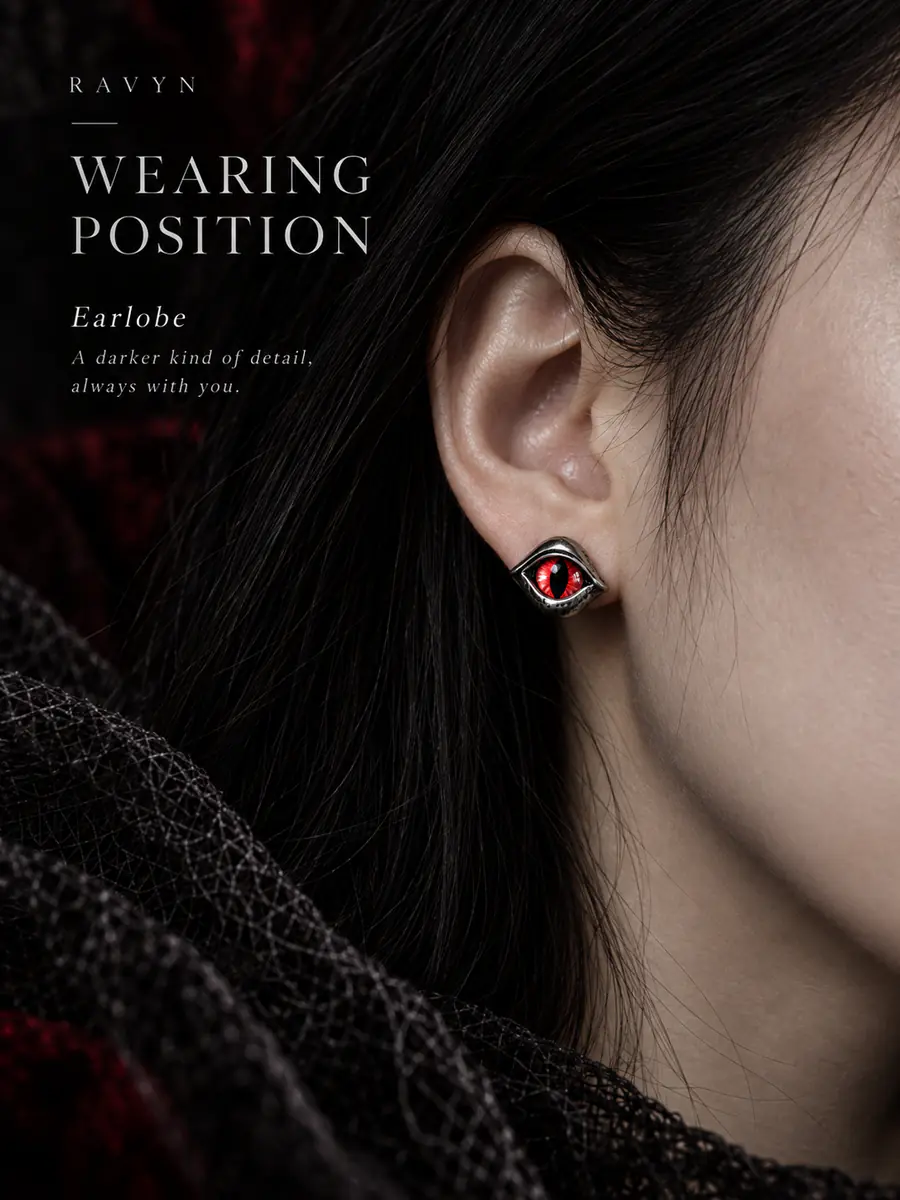 Red Dragon Eye Stud Earrings, Vintage Gothic Punk Reptile Eye Earrings, Edgy Alternative Statement Jewelry - product image
