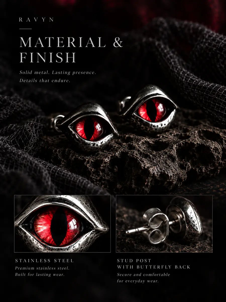 Red Dragon Eye Stud Earrings, Vintage Gothic Punk Reptile Eye Earrings, Edgy Alternative Statement Jewelry - product image