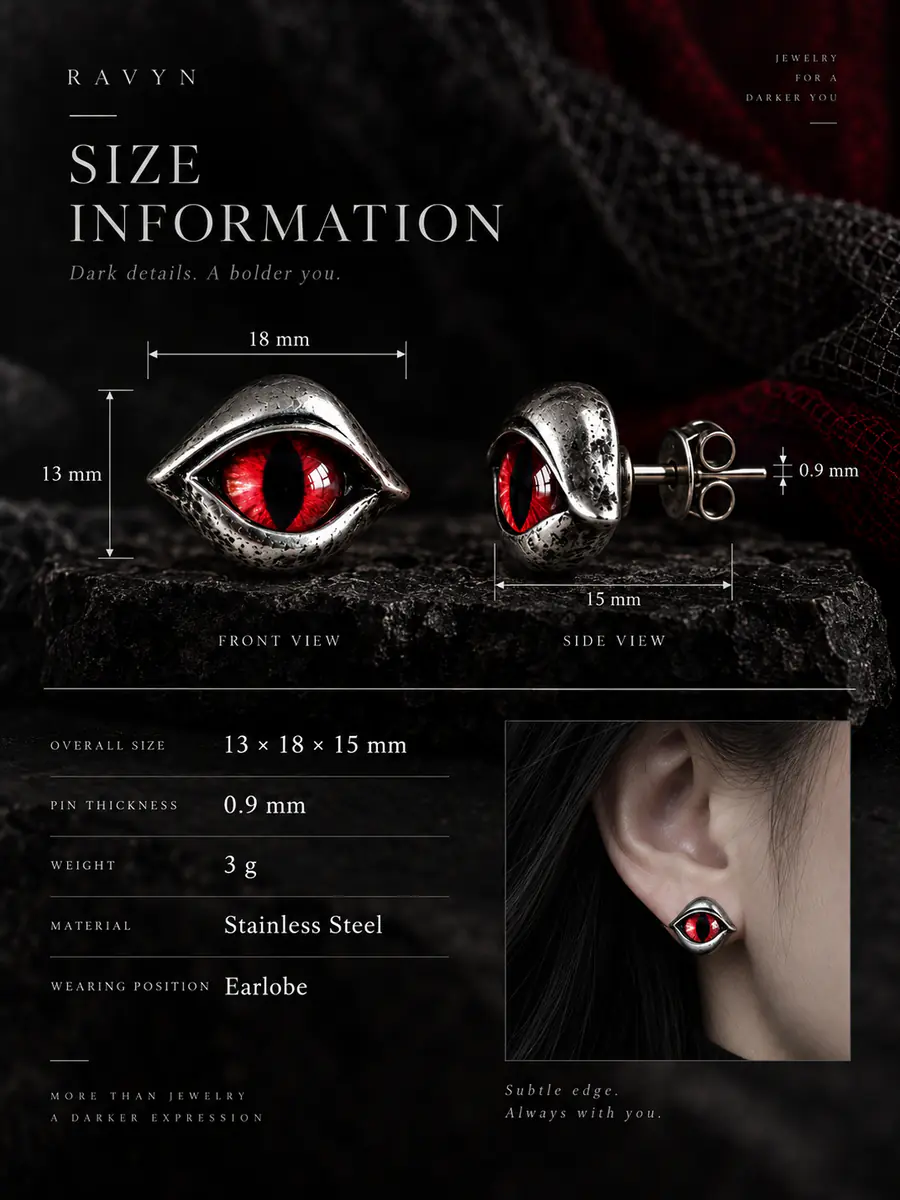 Red Dragon Eye Stud Earrings, Vintage Gothic Punk Reptile Eye Earrings, Edgy Alternative Statement Jewelry - product image