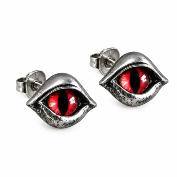 Red Dragon Eye Stud Earrings, Vintage Gothic Punk Reptile Eye Earrings, Edgy Alternative Statement Jewelry