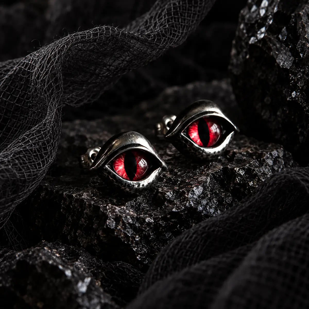 Red Dragon Eye Stud Earrings, Vintage Gothic Punk Reptile Eye Earrings, Edgy Alternative Statement Jewelry - product image