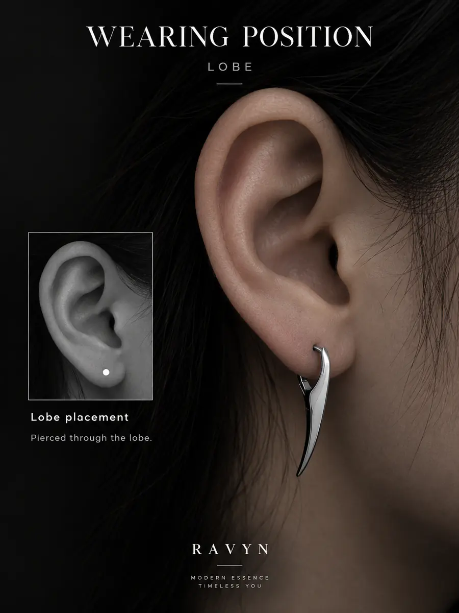 Minimalist Curved Fang Hoop Earring, Sleek Spike Drop Hoop, Futuristic Gothic Statement Jewelry - product image