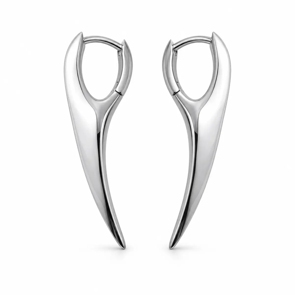 Minimalist Curved Fang Hoop Earring, Sleek Spike Drop Hoop, Futuristic Gothic Statement Jewelry - 1_Pair