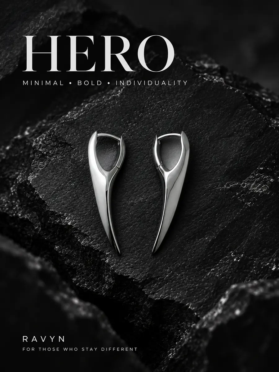 Minimalist Curved Fang Hoop Earring, Sleek Spike Drop Hoop, Futuristic Gothic Statement Jewelry - product image
