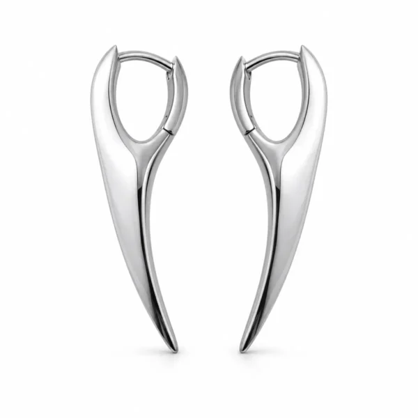 Minimalist Curved Fang Hoop Earring, Sleek Spike Drop Hoop, Futuristic Gothic Statement Jewelry
