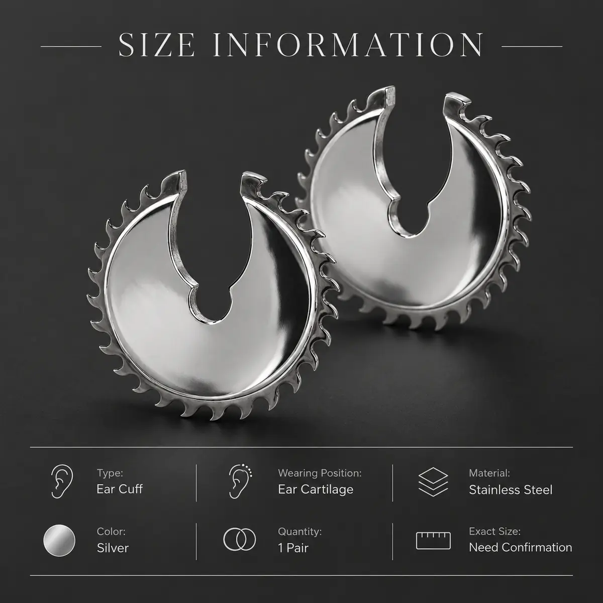 Circular Saw Blade Ear Cuff, No Piercing Punk Ear Clip, Industrial Gothic Statement Jewelry for Women & Men - product image