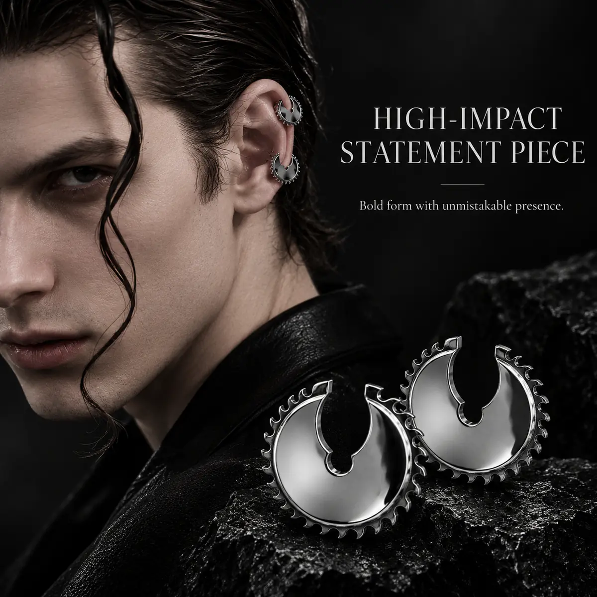 Circular Saw Blade Ear Cuff, No Piercing Punk Ear Clip, Industrial Gothic Statement Jewelry for Women & Men - product image