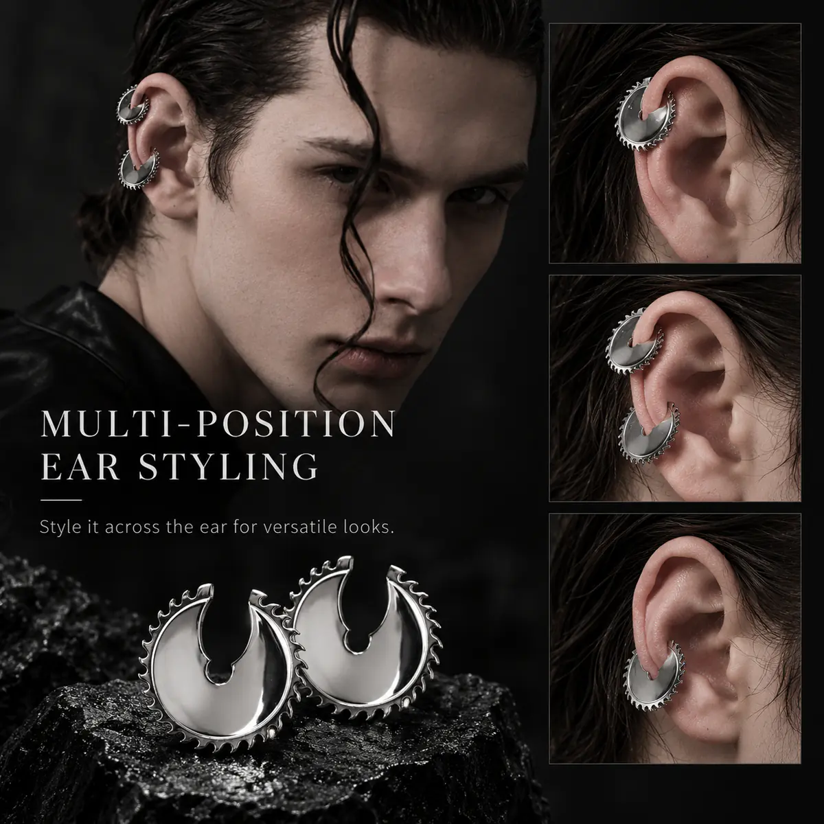 Circular Saw Blade Ear Cuff, No Piercing Punk Ear Clip, Industrial Gothic Statement Jewelry for Women & Men - product image