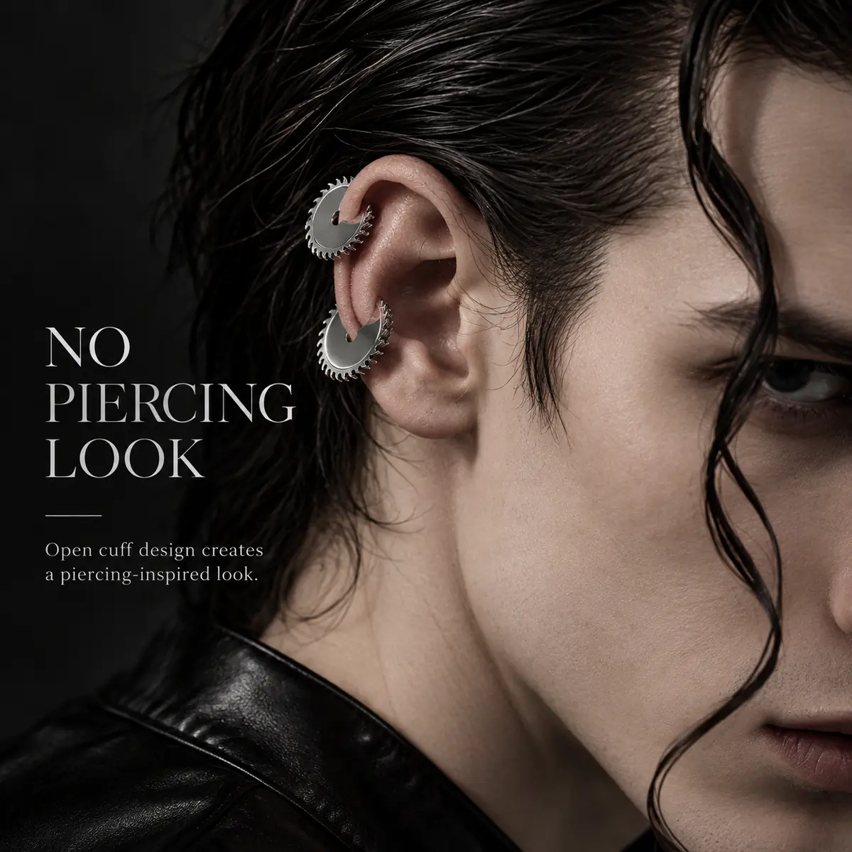 Circular Saw Blade Ear Cuff, No Piercing Punk Ear Clip, Industrial Gothic Statement Jewelry for Women & Men - product image