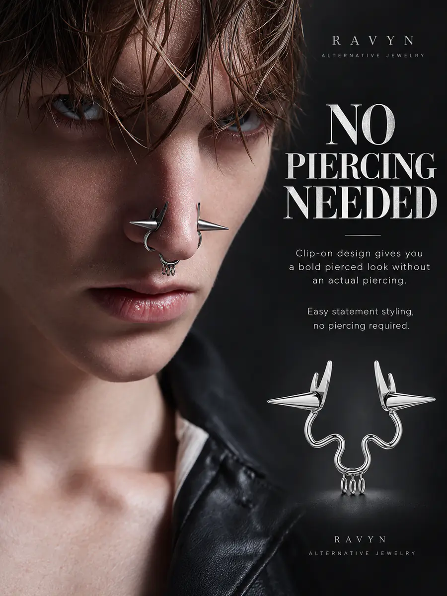 Spike Cone Fake Septum Ring, No Piercing Nose Clip, Punk Alternative Faux Nose Ring for Women & Men - product image