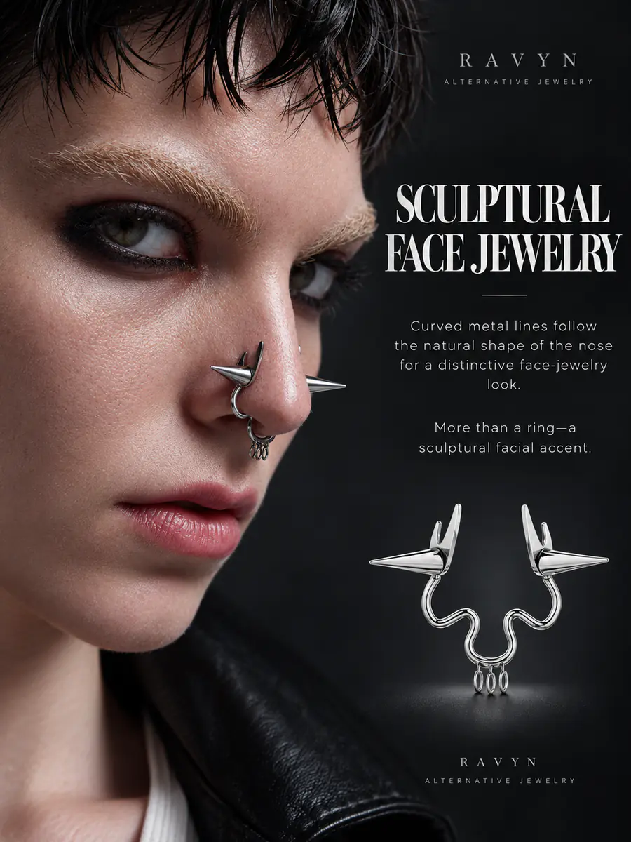 Spike Cone Fake Septum Ring, No Piercing Nose Clip, Punk Alternative Faux Nose Ring for Women & Men - product image