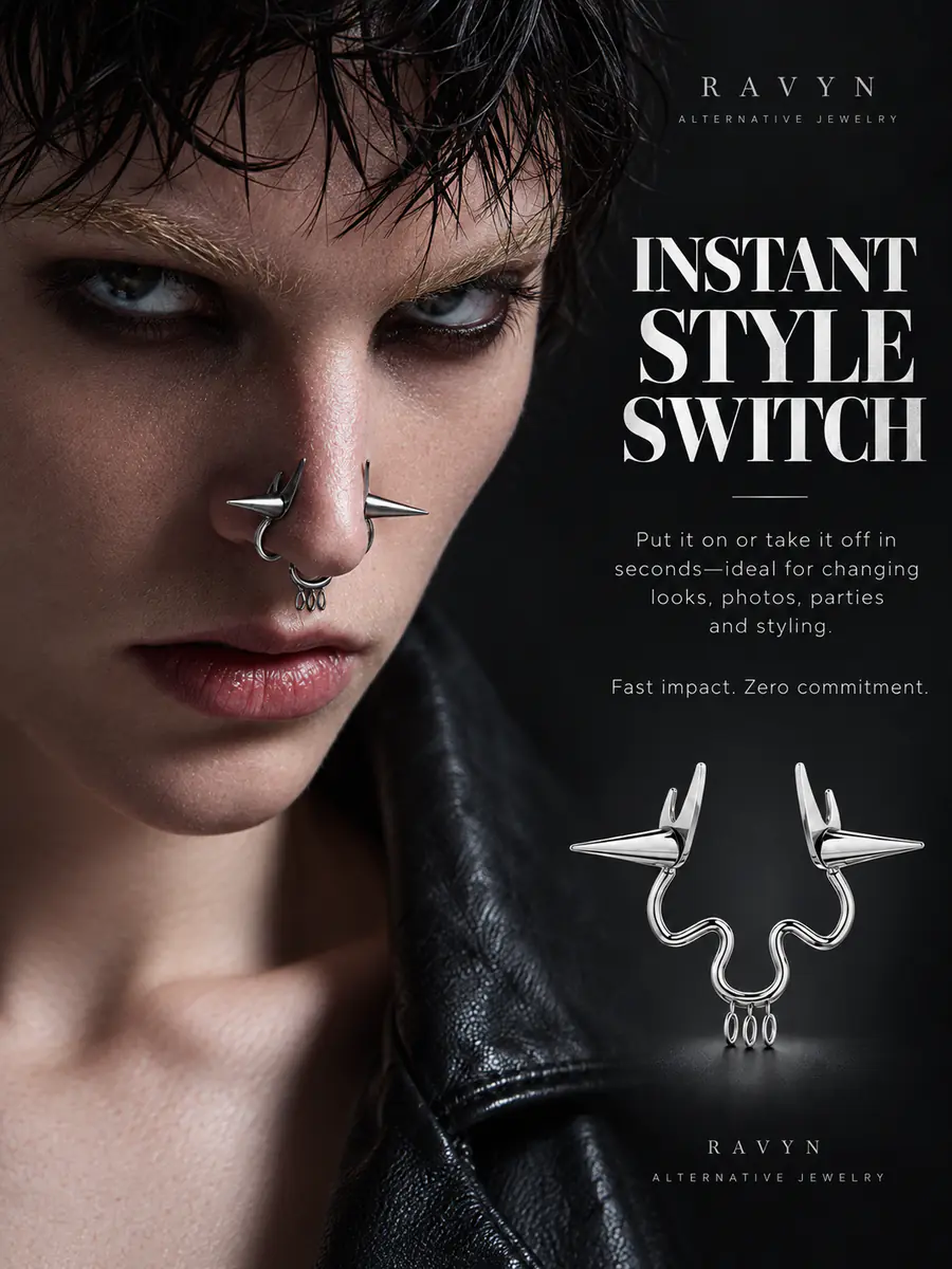 Spike Cone Fake Septum Ring, No Piercing Nose Clip, Punk Alternative Faux Nose Ring for Women & Men - product image