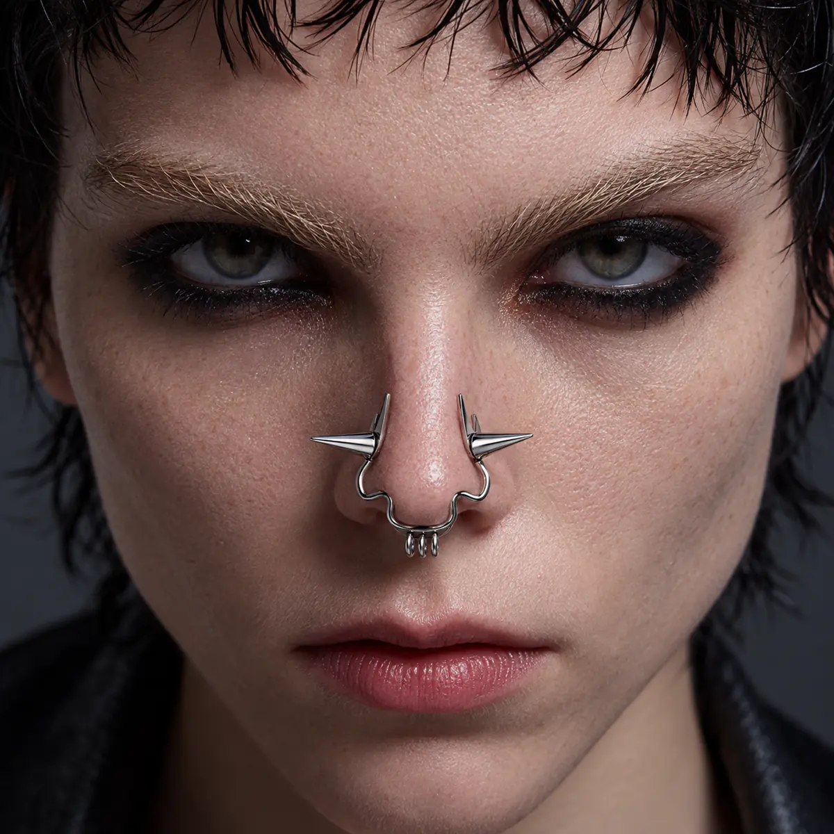 Spike Cone Fake Septum Ring, No Piercing Nose Clip, Punk Alternative Faux Nose Ring for Women & Men - wearing view