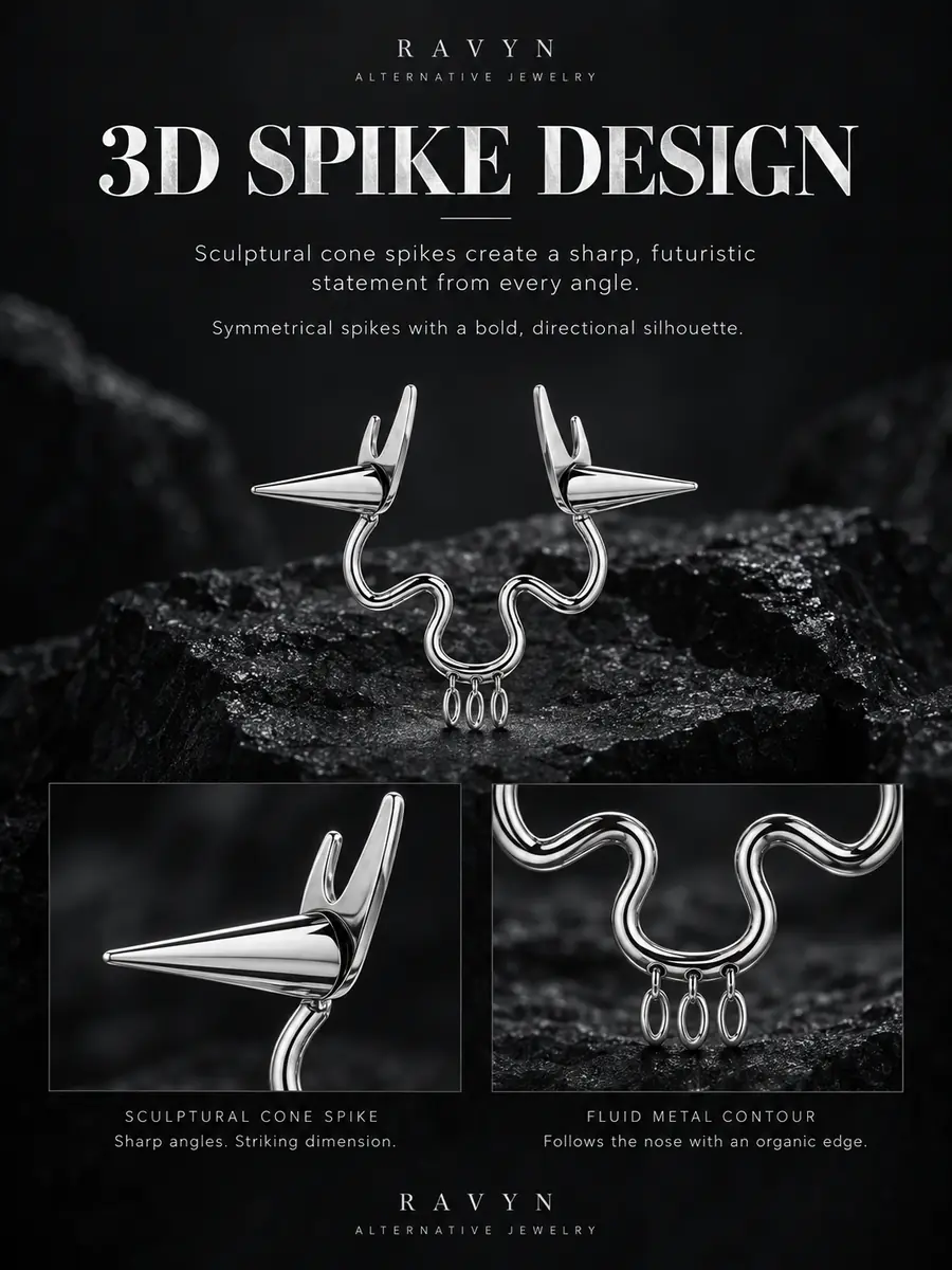 Spike Cone Fake Septum Ring, No Piercing Nose Clip, Punk Alternative Faux Nose Ring for Women & Men - product image