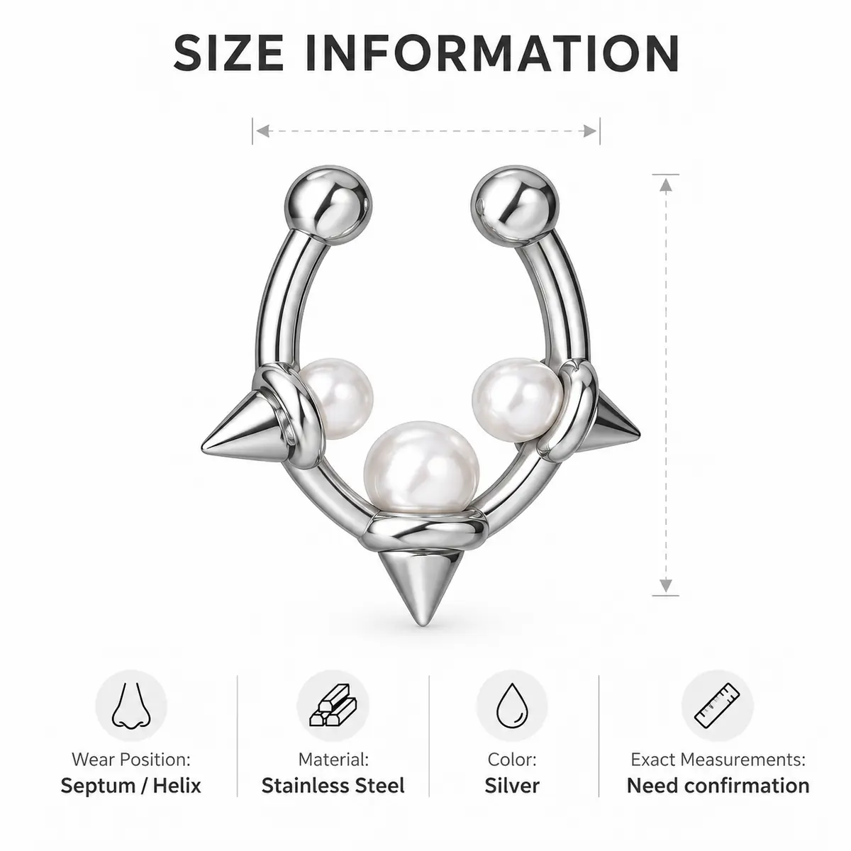 Pearl Spike Septum Ring & Ear Cuff, Punk Rivet Nose Ring, Unisex Edgy Alternative Jewelry - product image