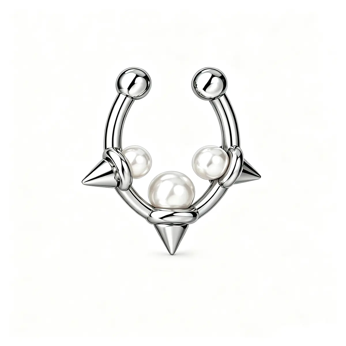 Pearl Spike Septum Ring & Ear Cuff, Punk Rivet Nose Ring, Unisex Edgy Alternative Jewelry - 1_pcs