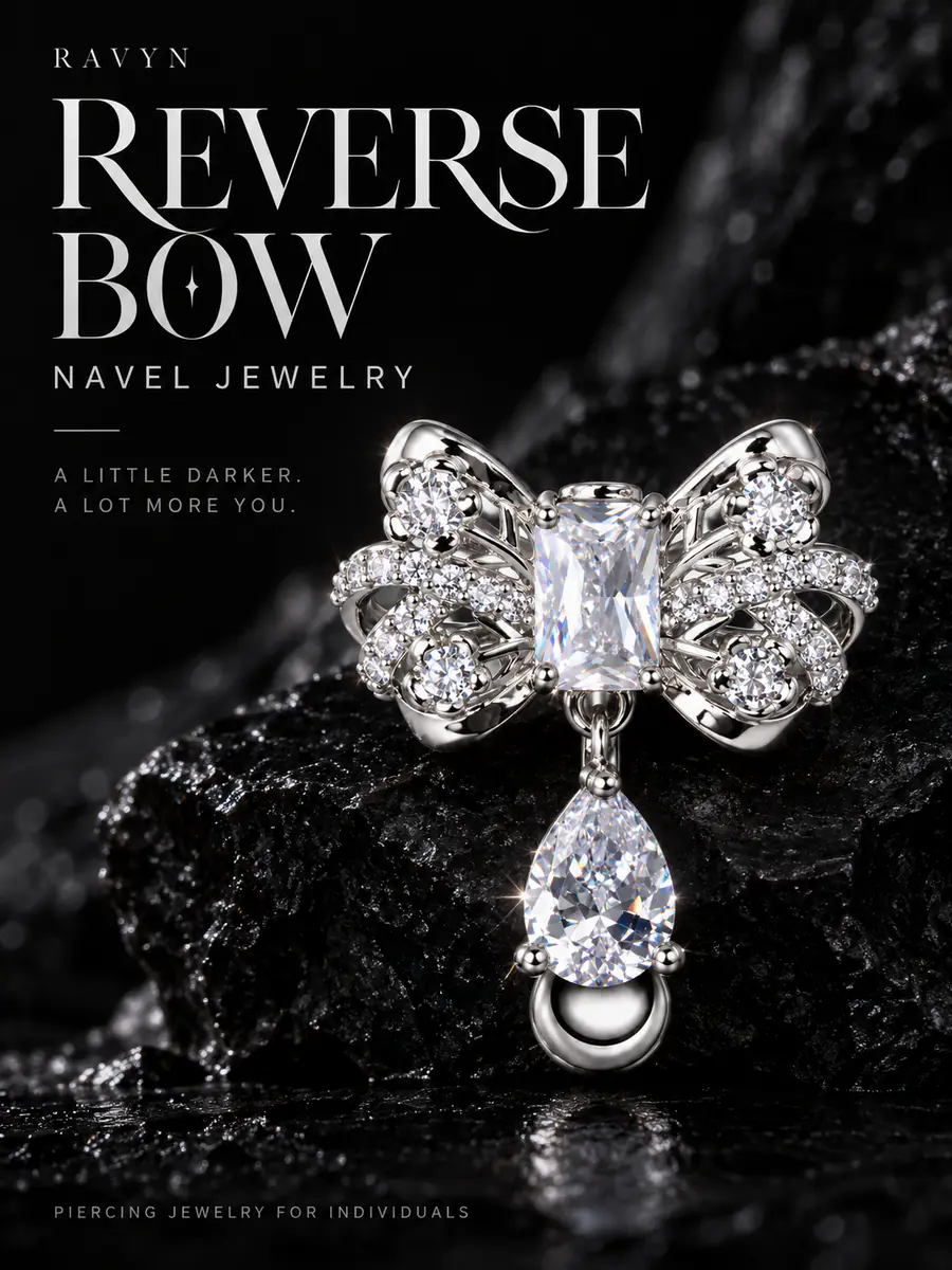 Reverse Bow Belly Button Ring, CZ Teardrop Dangle Navel Ring, External Thread Y2K Piercing Jewelry for Women - product image