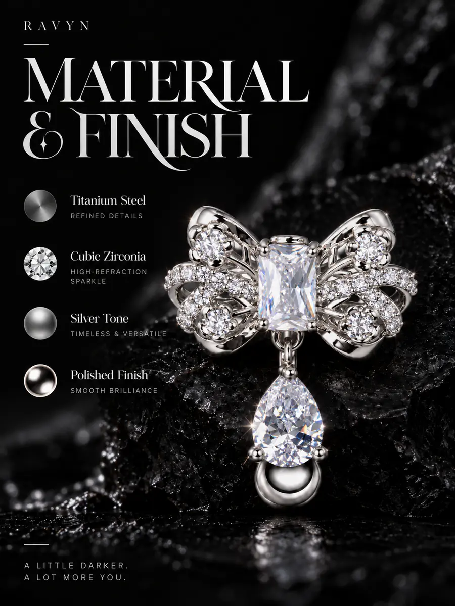 Reverse Bow Belly Button Ring, CZ Teardrop Dangle Navel Ring, External Thread Y2K Piercing Jewelry for Women - product image