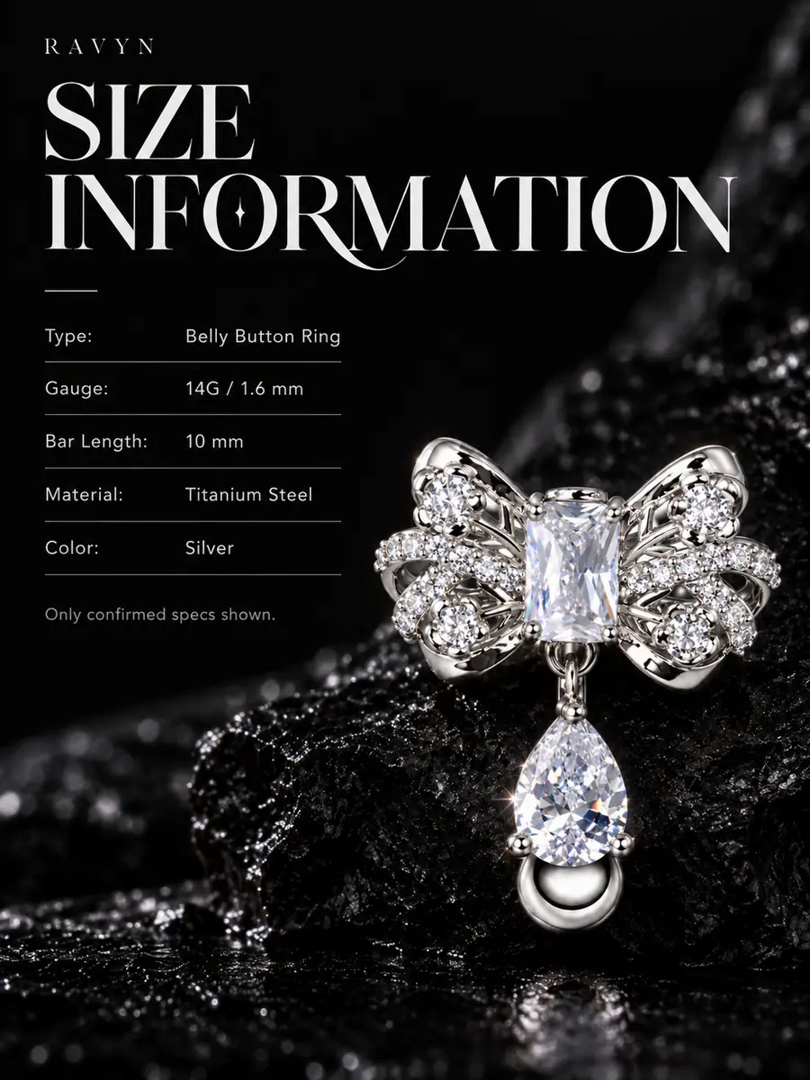 Reverse Bow Belly Button Ring, CZ Teardrop Dangle Navel Ring, External Thread Y2K Piercing Jewelry for Women - product image