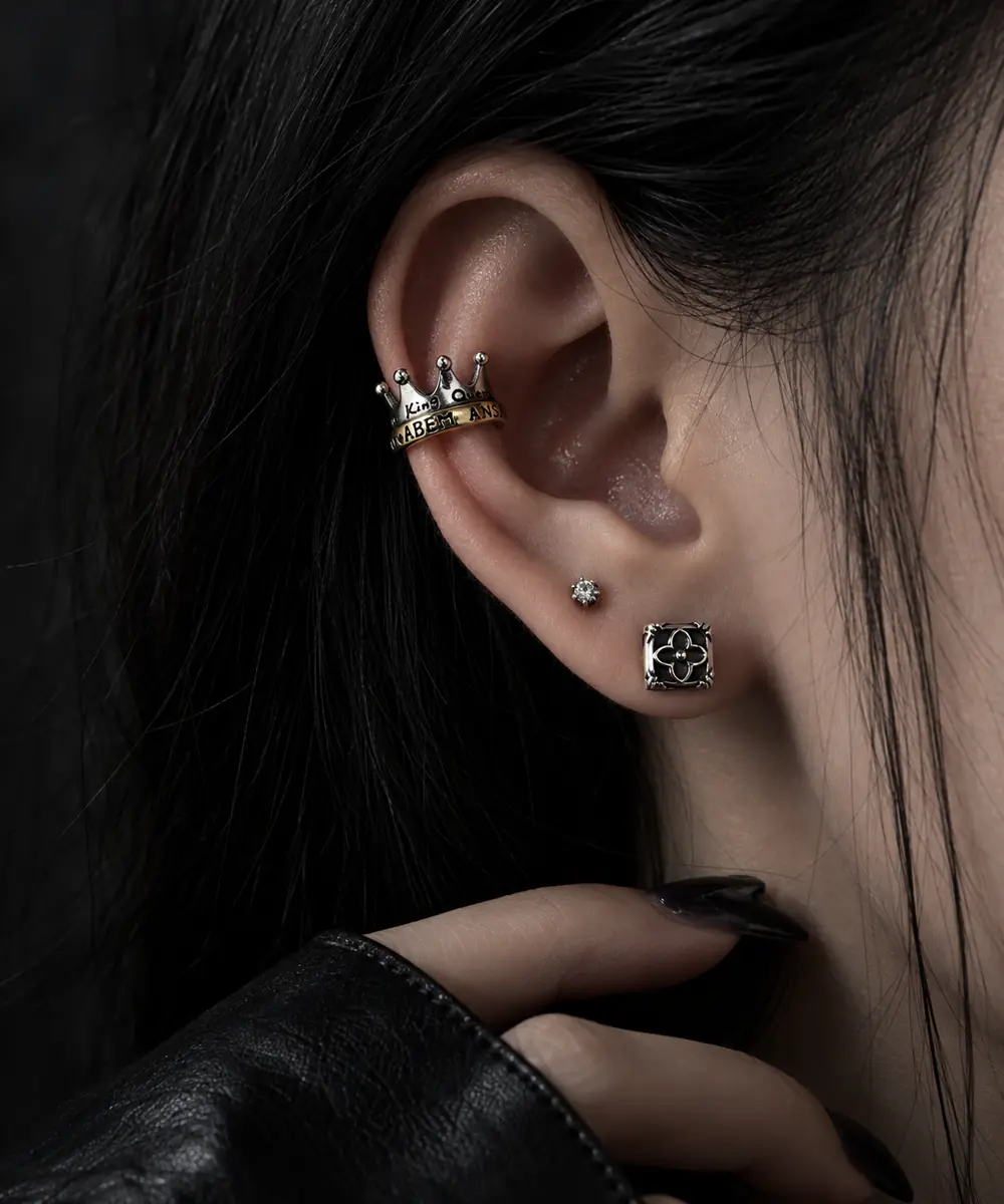 Crown Ear Cuff, No Piercing Royal Cartilage Clip, Minimalist Punk Statement Ear Jewelry - wearing view