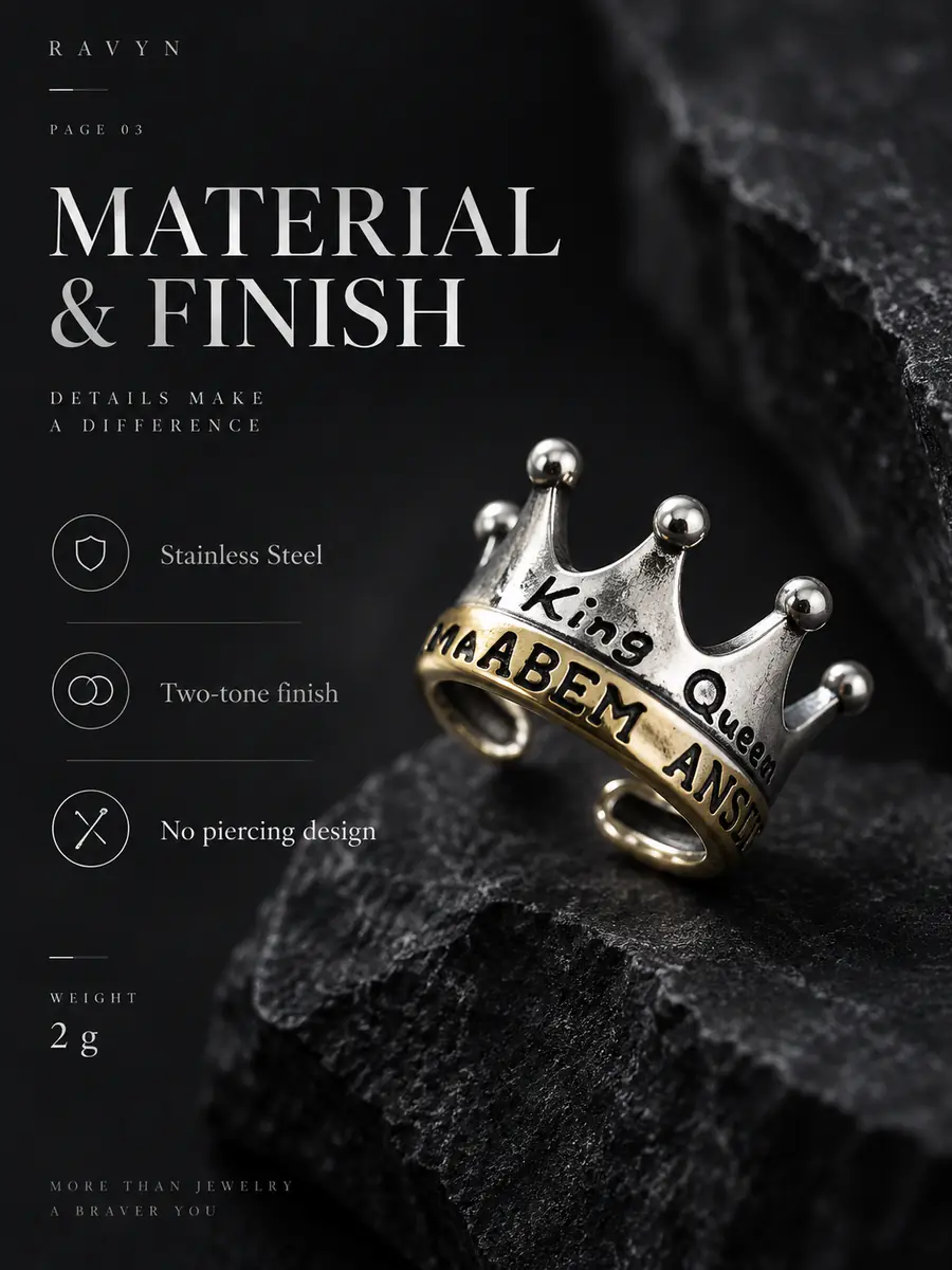 Crown Ear Cuff, No Piercing Royal Cartilage Clip, Minimalist Punk Statement Ear Jewelry - product image