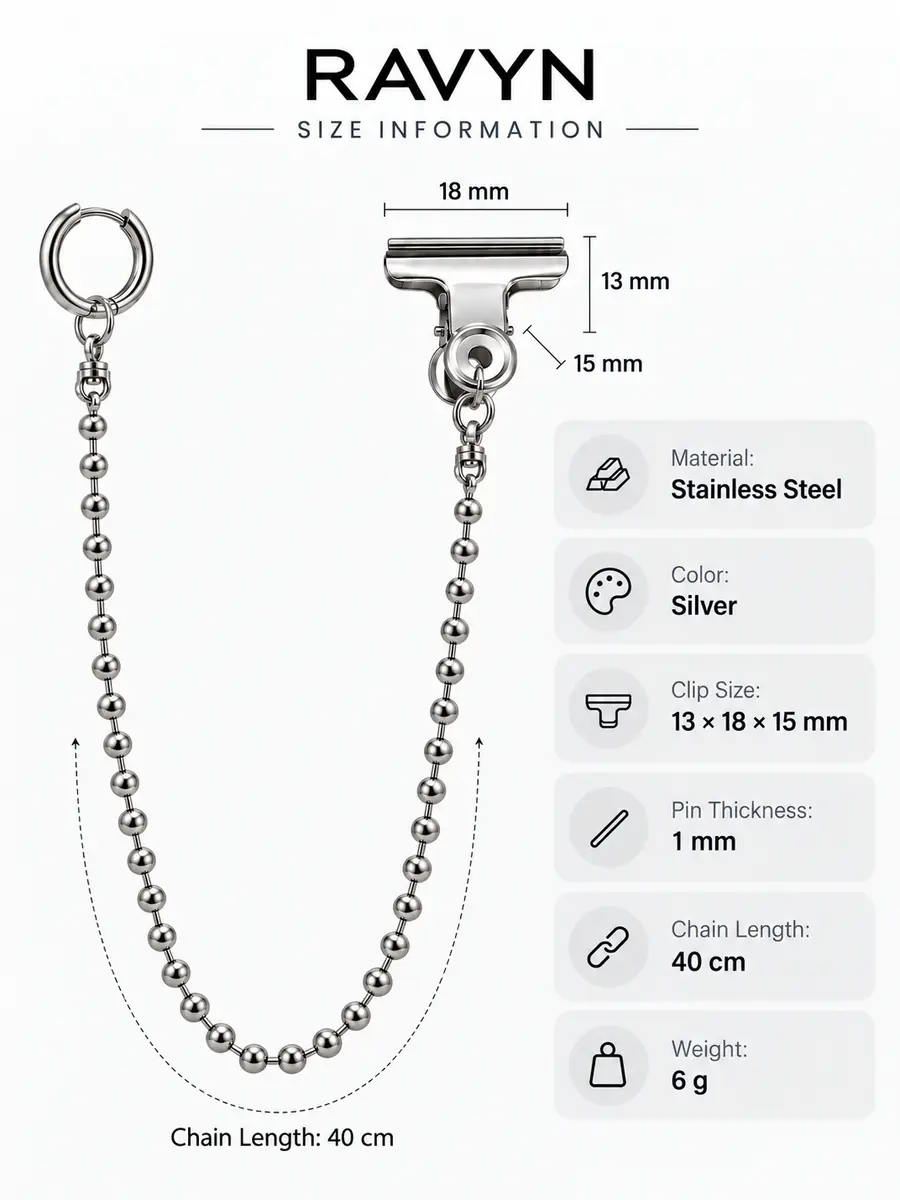 Punk Ball Chain Clip Earring, Hoop Earring with Garment Clip, Industrial Alternative Jewelry - product image
