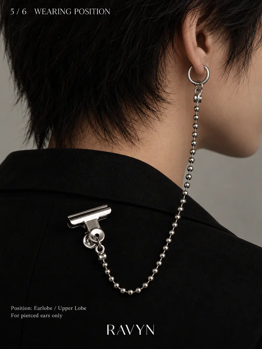Punk Ball Chain Clip Earring, Hoop Earring with Garment Clip, Industrial Alternative Jewelry - product image