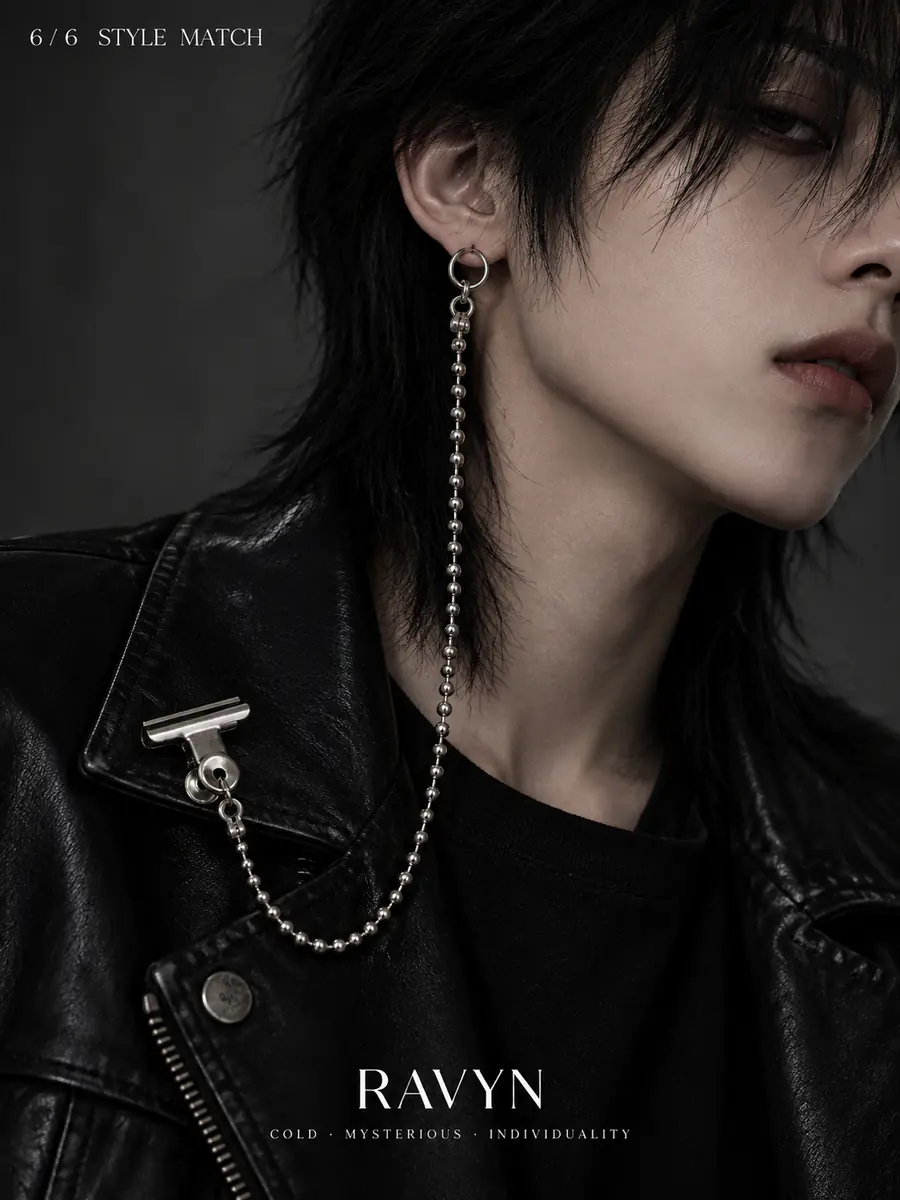 Punk Ball Chain Clip Earring, Hoop Earring with Garment Clip, Industrial Alternative Jewelry - product image