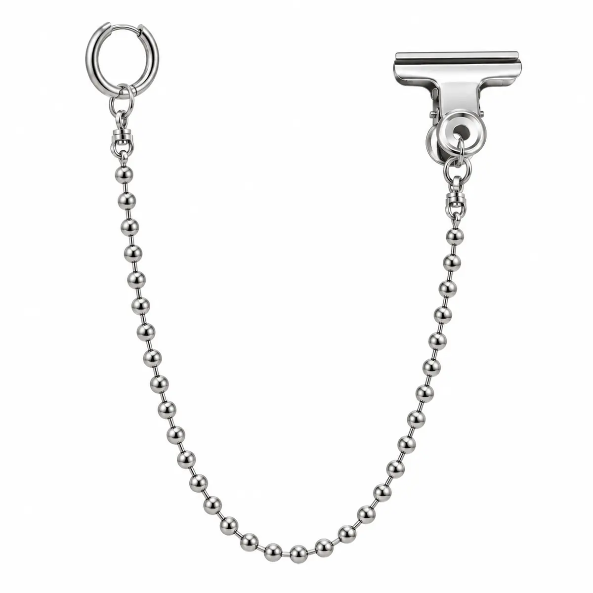 Punk Ball Chain Clip Earring, Hoop Earring with Garment Clip, Industrial Alternative Jewelry - 1_pcs