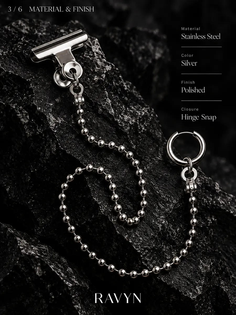 Punk Ball Chain Clip Earring, Hoop Earring with Garment Clip, Industrial Alternative Jewelry - product image
