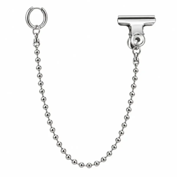 Punk Ball Chain Clip Earring, Hoop Earring with Garment Clip, Industrial Alternative Jewelry