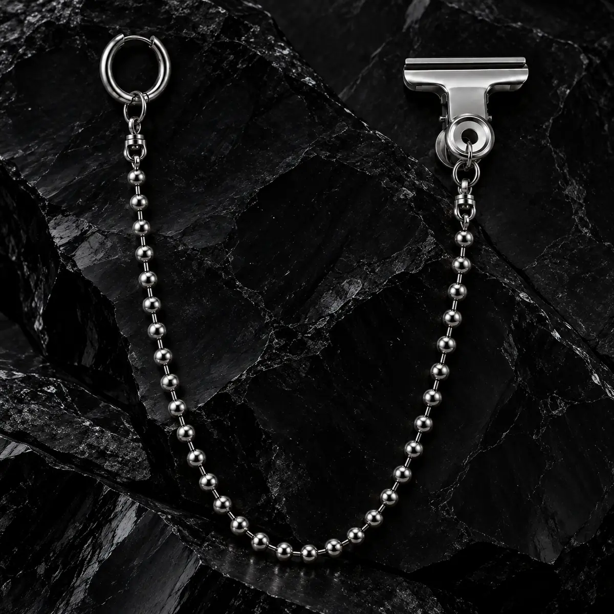 Punk Ball Chain Clip Earring, Hoop Earring with Garment Clip, Industrial Alternative Jewelry - product image