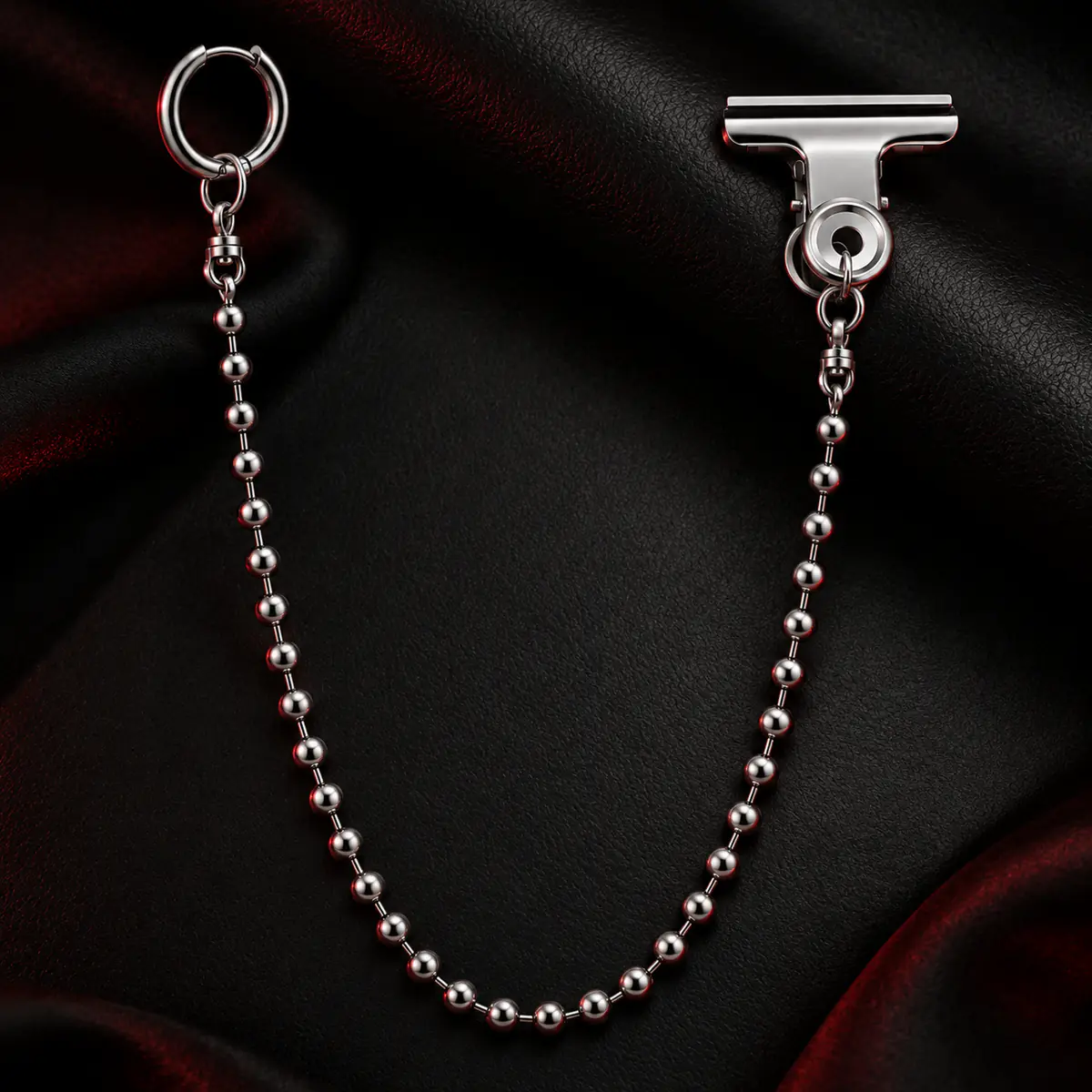 Punk Ball Chain Clip Earring, Hoop Earring with Garment Clip, Industrial Alternative Jewelry - product image