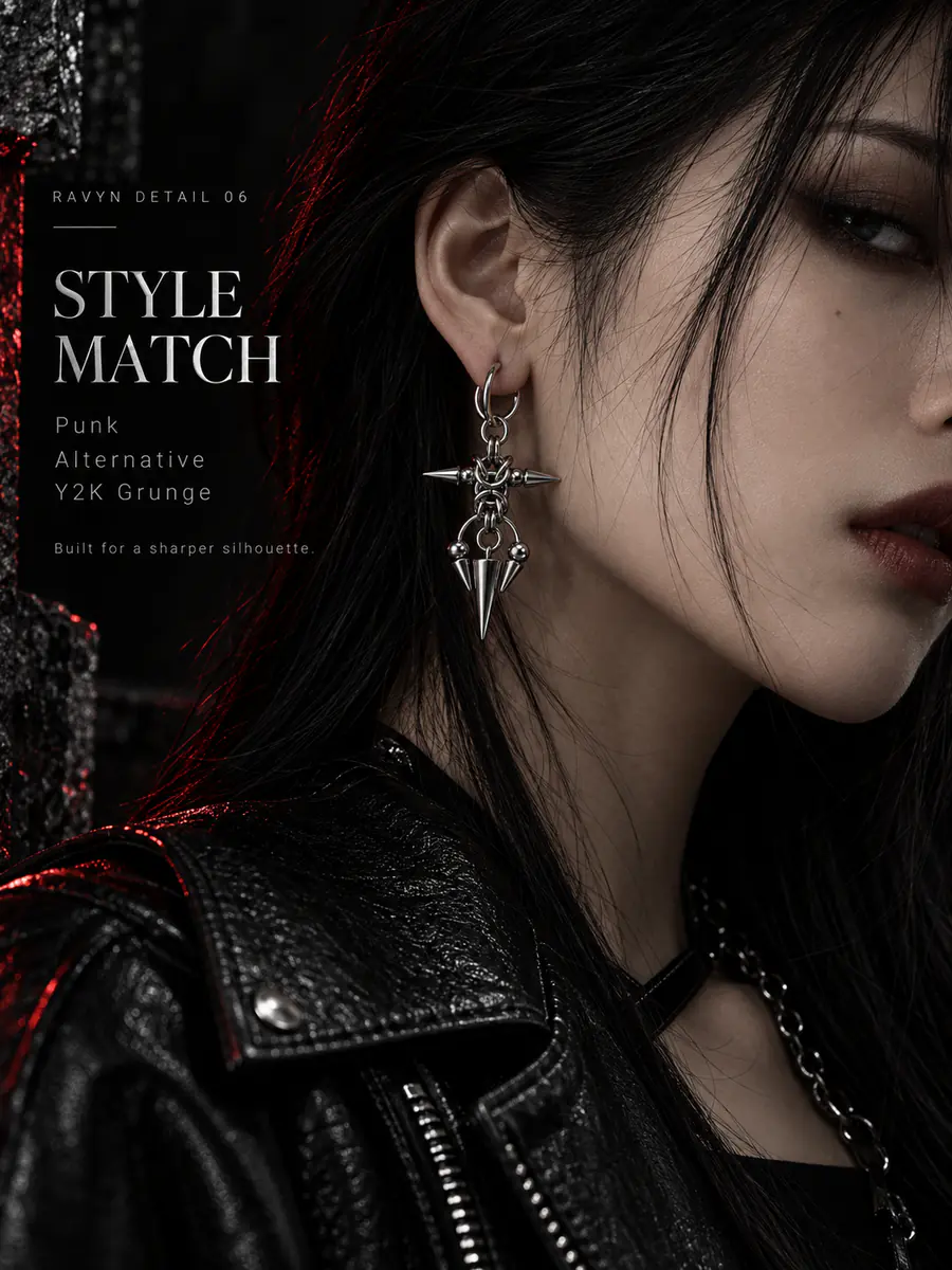 Punk Spike Horseshoe Dangle Earrings, Industrial Grunge Statement Earrings, Y2K Alternat - product image