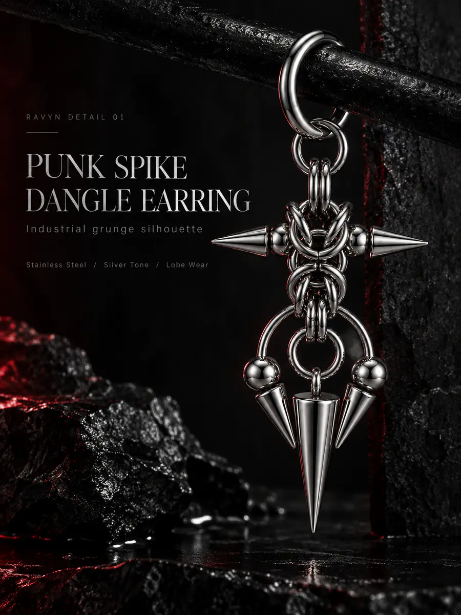 Punk Spike Horseshoe Dangle Earrings, Industrial Grunge Statement Earrings, Y2K Alternat - product image