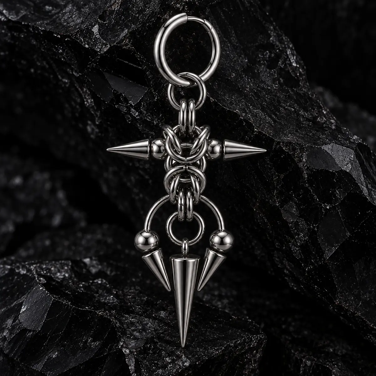 Punk Spike Horseshoe Dangle Earrings, Industrial Grunge Statement Earrings, Y2K Alternat - product image