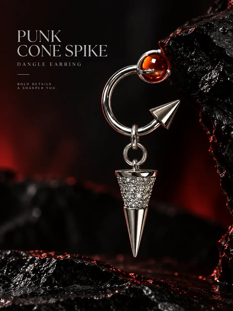 Punk Cone Spike Dangle Earrings, Crystal Stud Drop Earrings, Edgy Gothic Alternative Unisex Jewelry - product image