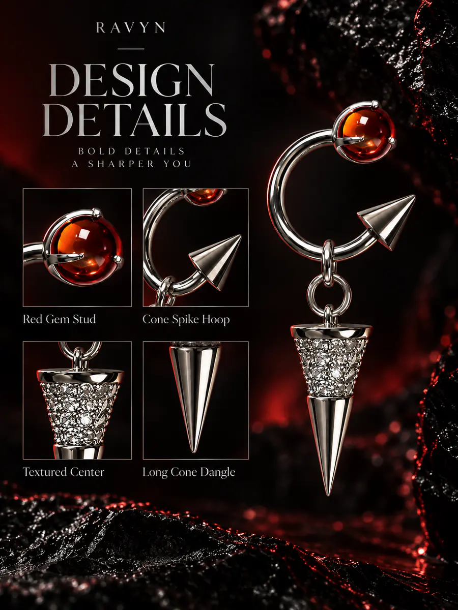 Punk Cone Spike Dangle Earrings, Crystal Stud Drop Earrings, Edgy Gothic Alternative Unisex Jewelry - product image