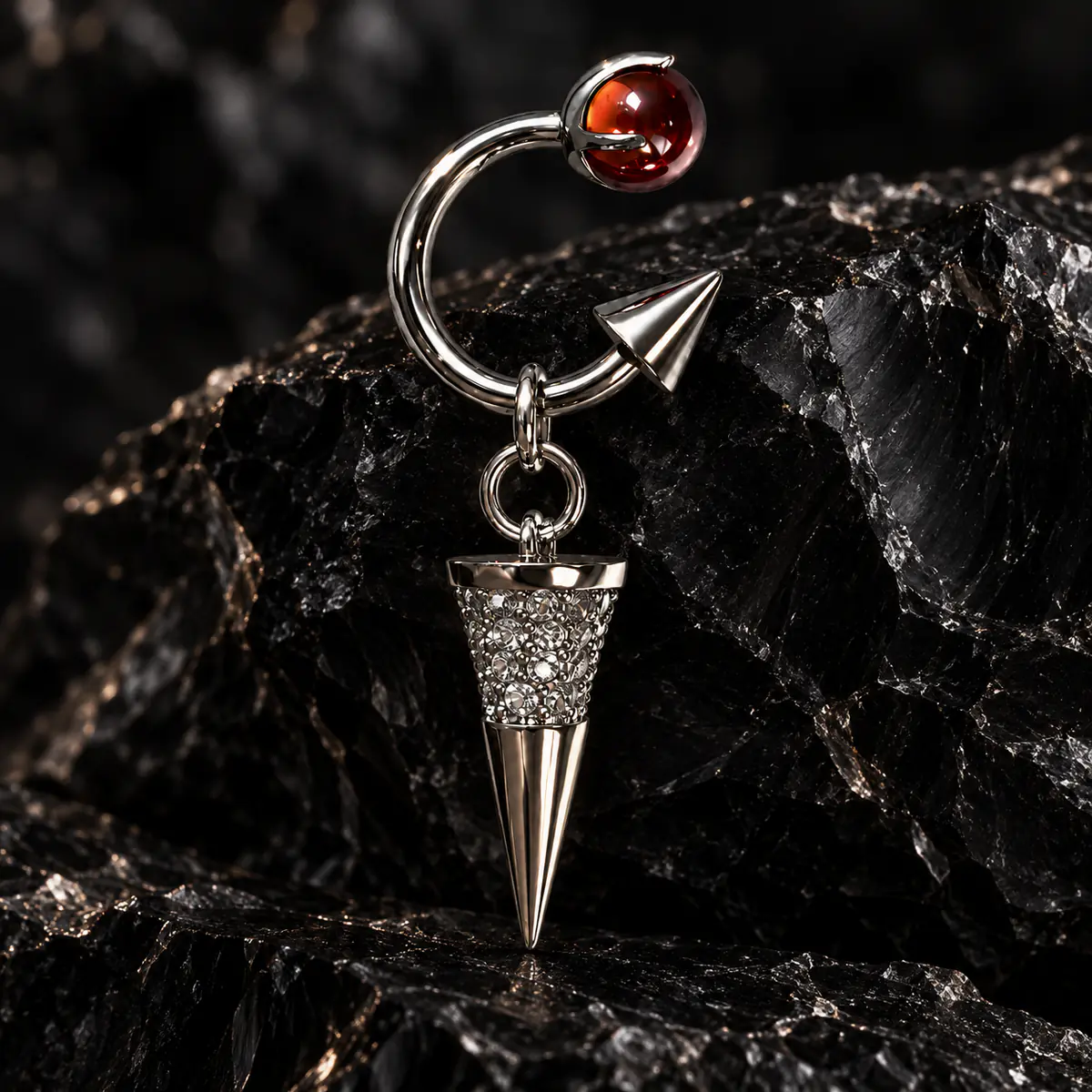 Punk Cone Spike Dangle Earrings, Crystal Stud Drop Earrings, Edgy Gothic Alternative Unisex Jewelry - product image