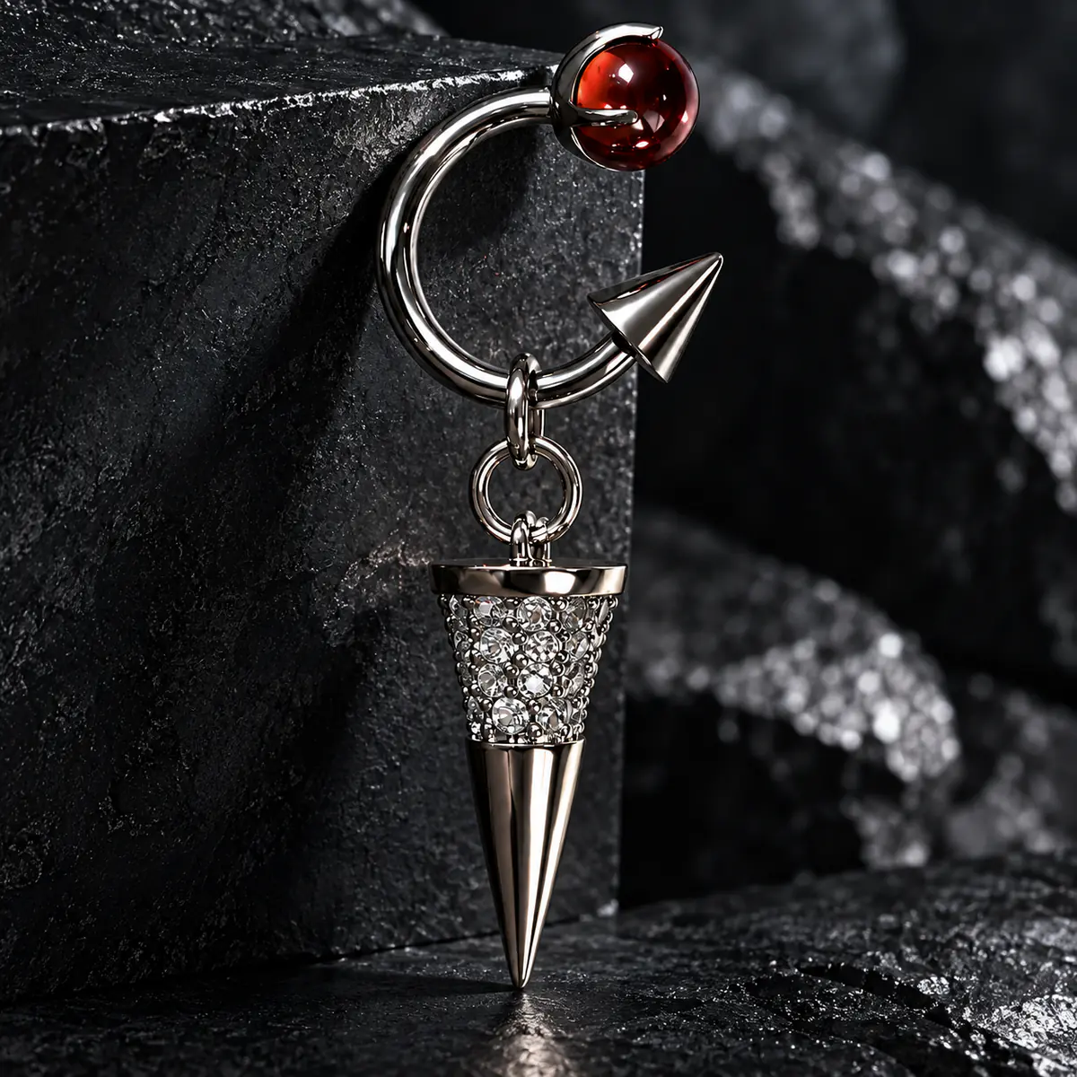 Punk Cone Spike Dangle Earrings, Crystal Stud Drop Earrings, Edgy Gothic Alternative Unisex Jewelry - product image