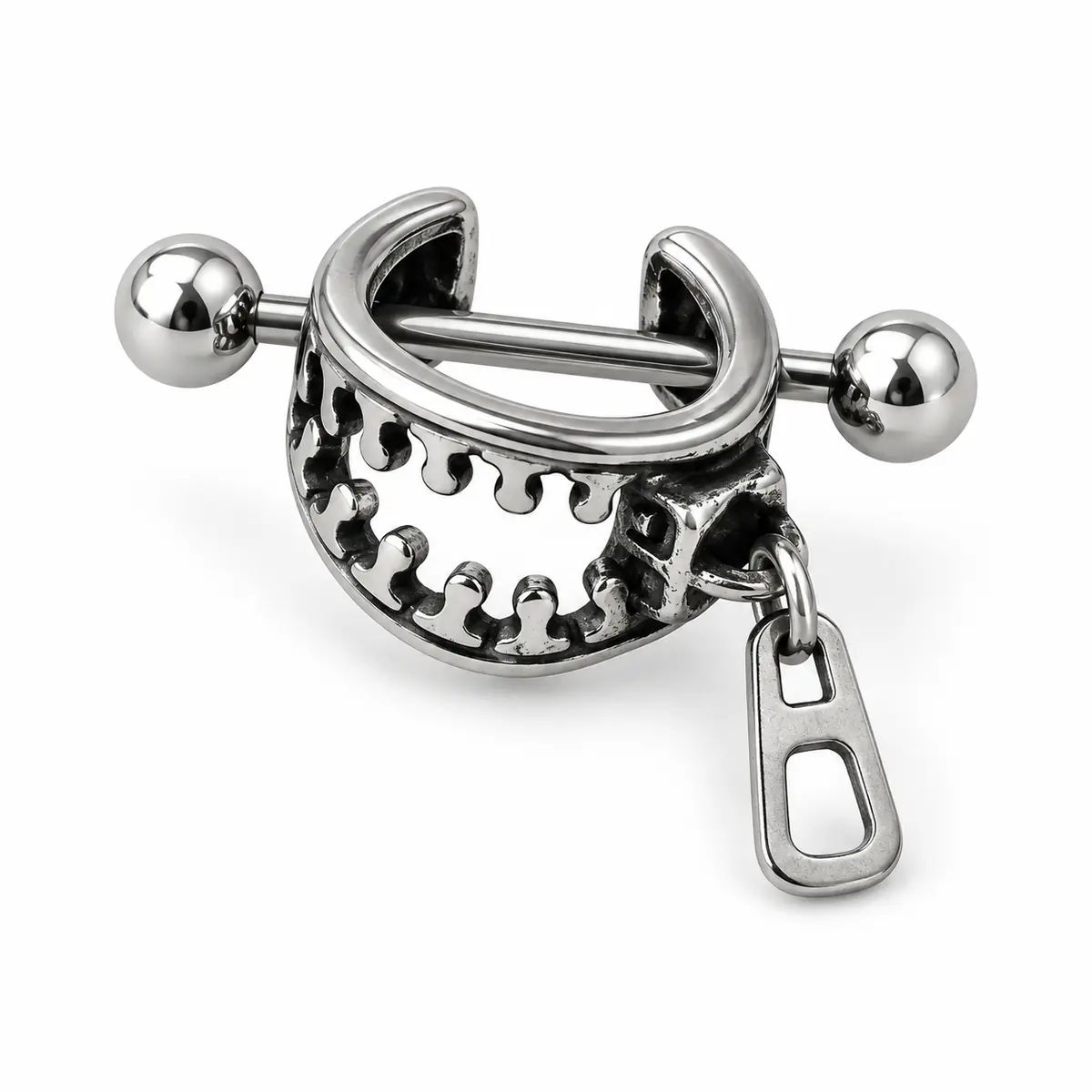 Zipper Charm Cartilage Barbell, Titanium Steel Helix Piercing Earring, Punk Industrial Alternative Ear Jewelry - 1_pcs