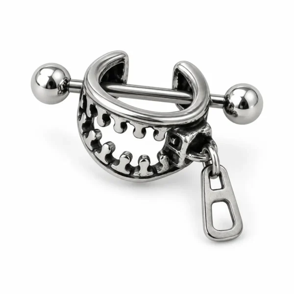 Zipper Charm Cartilage Barbell, Titanium Steel Helix Piercing Earring, Punk Industrial Alternative Ear Jewelry
