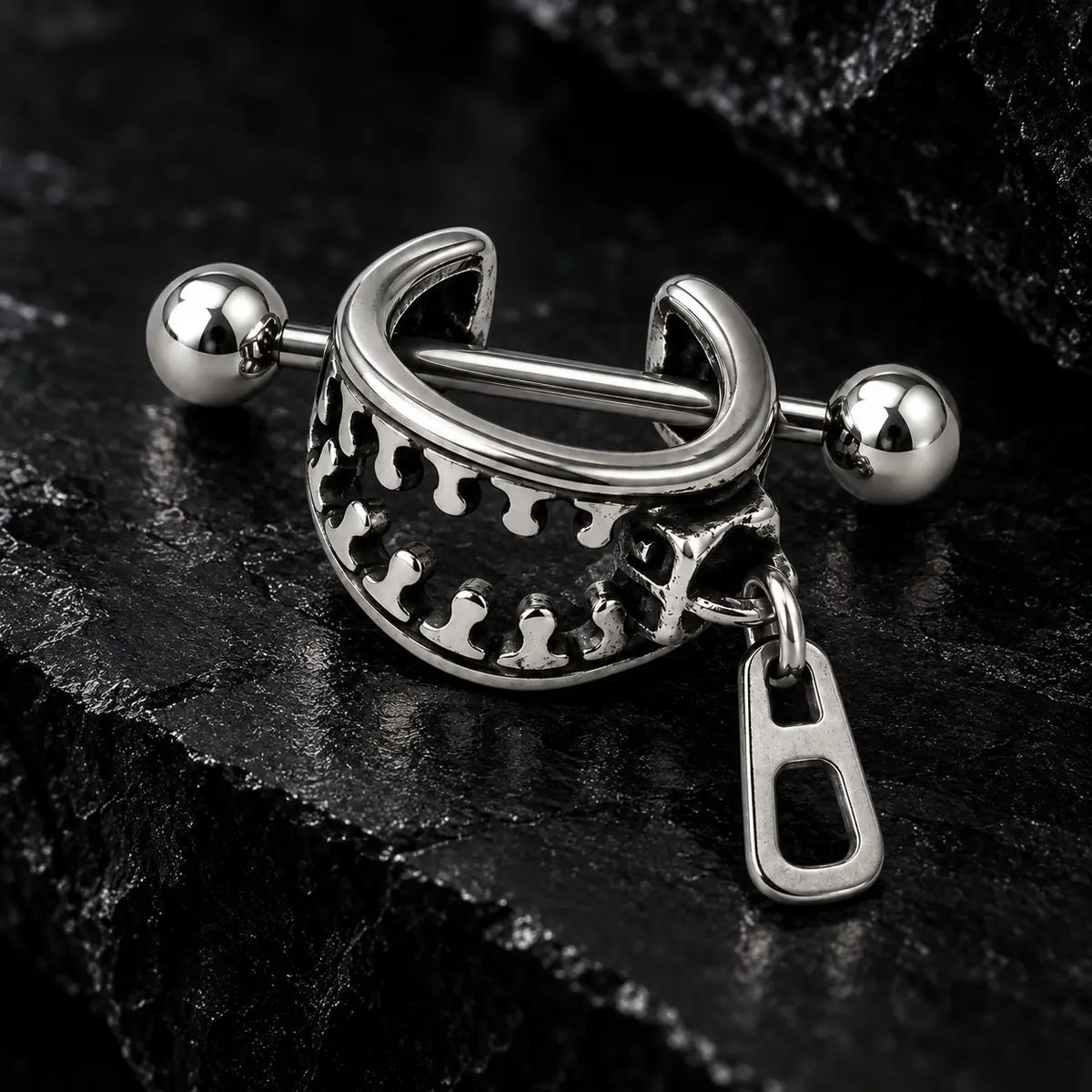 Zipper Charm Cartilage Barbell, Titanium Steel Helix Piercing Earring, Punk Industrial Alternative Ear Jewelry - product image