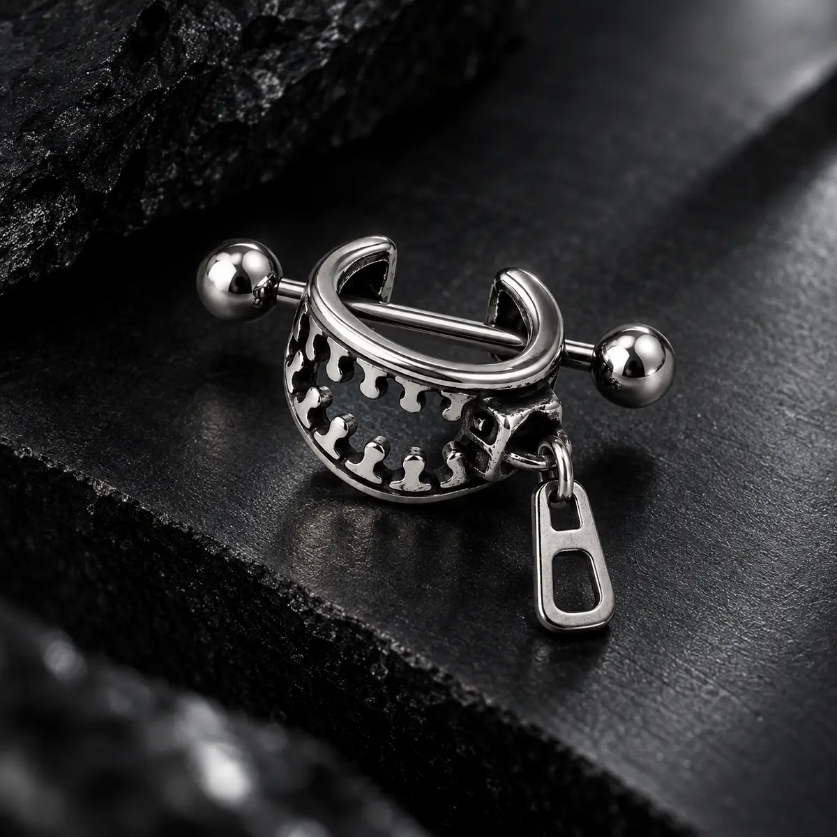 Zipper Charm Cartilage Barbell, Titanium Steel Helix Piercing Earring, Punk Industrial Alternative Ear Jewelry - product image