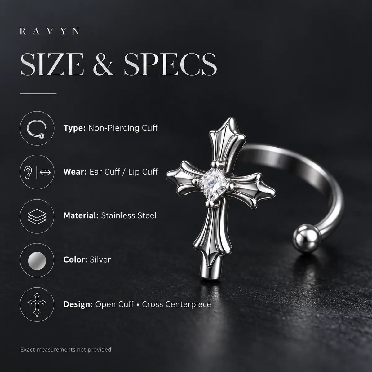 Cross Lip Cuff & Ear Cuff, No Piercing Fake Lip Ring, Gothic Punk Alternative Jewelry for Women & Men - product image