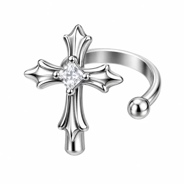 Cross Lip Cuff & Ear Cuff, No Piercing Fake Lip Ring, Gothic Punk Alternative Jewelry for Women & Men
