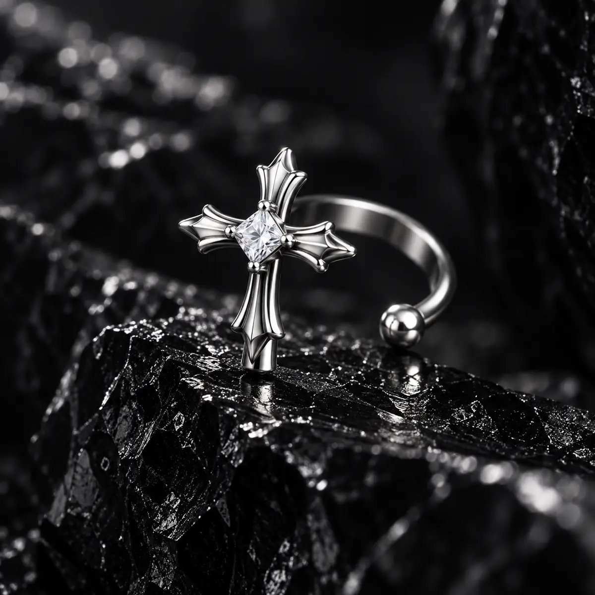 Cross Lip Cuff & Ear Cuff, No Piercing Fake Lip Ring, Gothic Punk Alternative Jewelry for Women & Men - product image