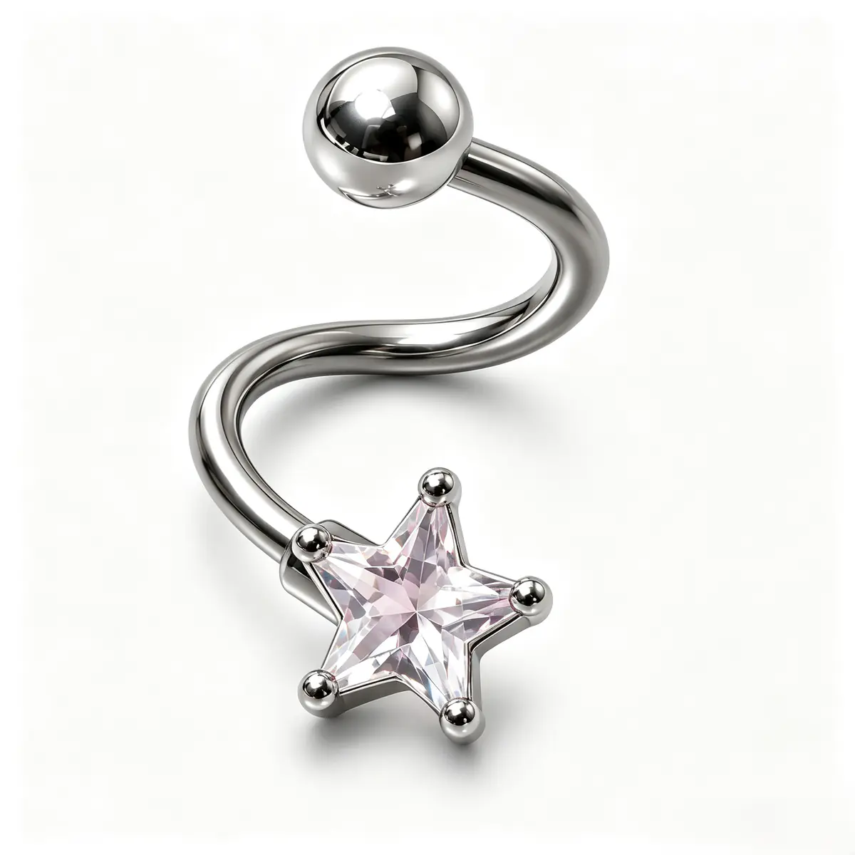 14G Star CZ Tongue Ring, S-Shaped Curved Barbell, Edgy Alternative Tongue Piercing Jewelry - Pink