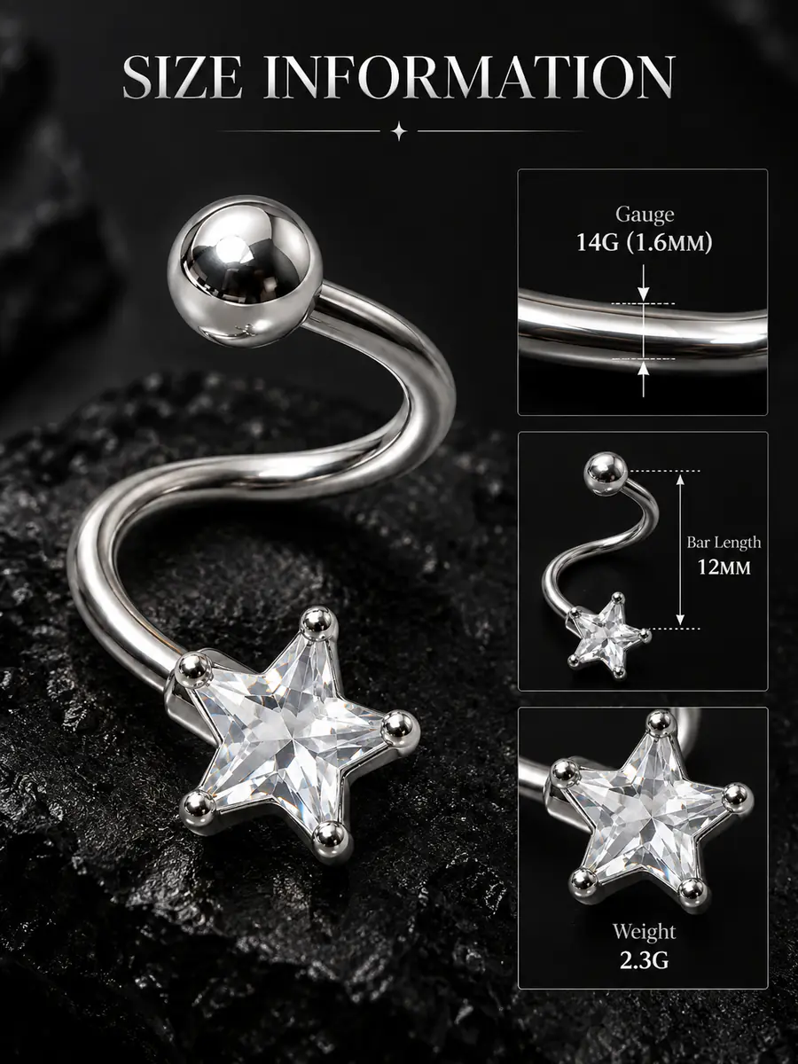 14G Star CZ Tongue Ring, S-Shaped Curved Barbell, Edgy Alternative Tongue Piercing Jewelry - product image