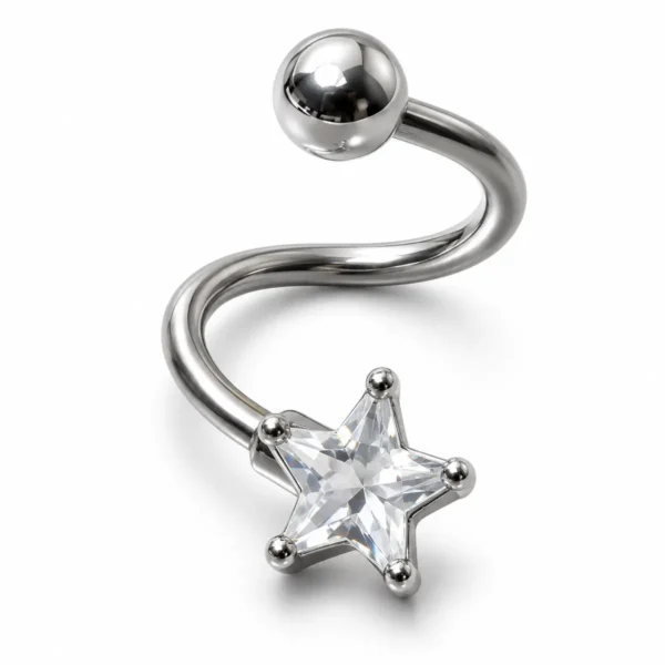 14G Star CZ Tongue Ring, S-Shaped Curved Barbell, Edgy Alternative Tongue Piercing Jewelry